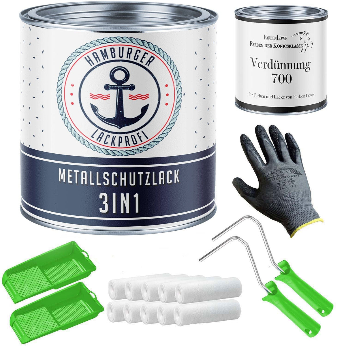 Peinture 3 en 1 Rouge feu RAL 3000 avec kit de peinture (X300) - Antirouille - Hamburger Lack-Profi