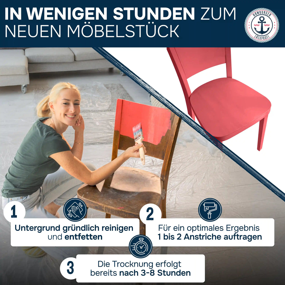 Möbelfarbe ohne Schleifen RAL 3016 Korallenrot - Möbellack Hamburger Lack-Profi - Hamburger Lack-Profi