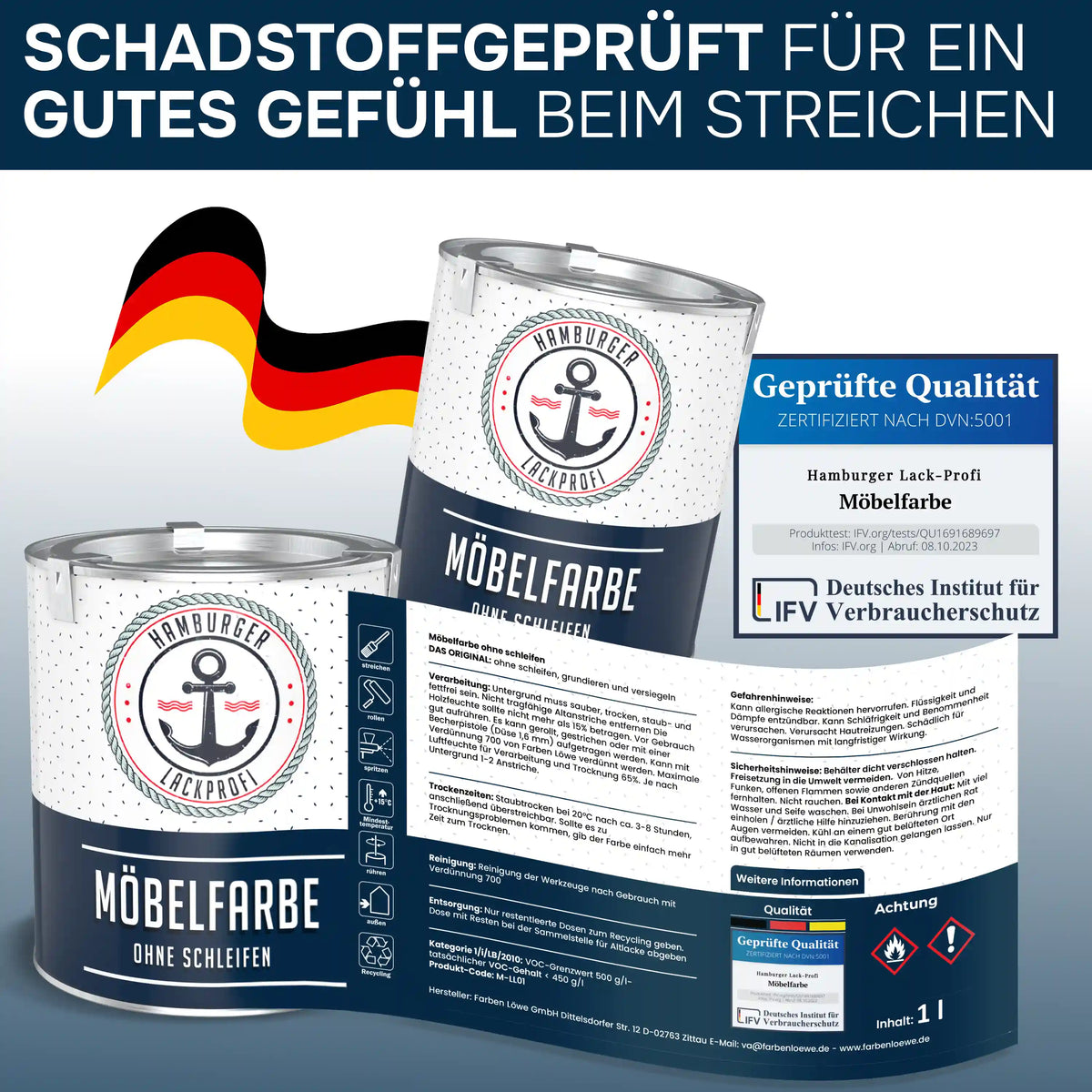 Hamburger Lack-Profi Möbelfarbe ohne Schleifen RAL 9010 Reinweiß - Möbellack Hamburger Lack-Profi