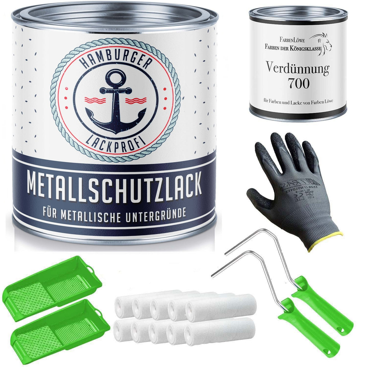 Hamburger Lack-Profi Metallschutzlack mit Lackierset (X300) & Verdünnung (1 L) - 30% Sparangebot